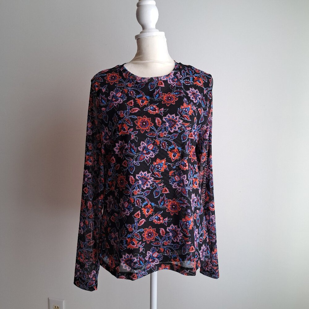 nwt Banana Republic M mesh shirt black floral red blue purple y2k